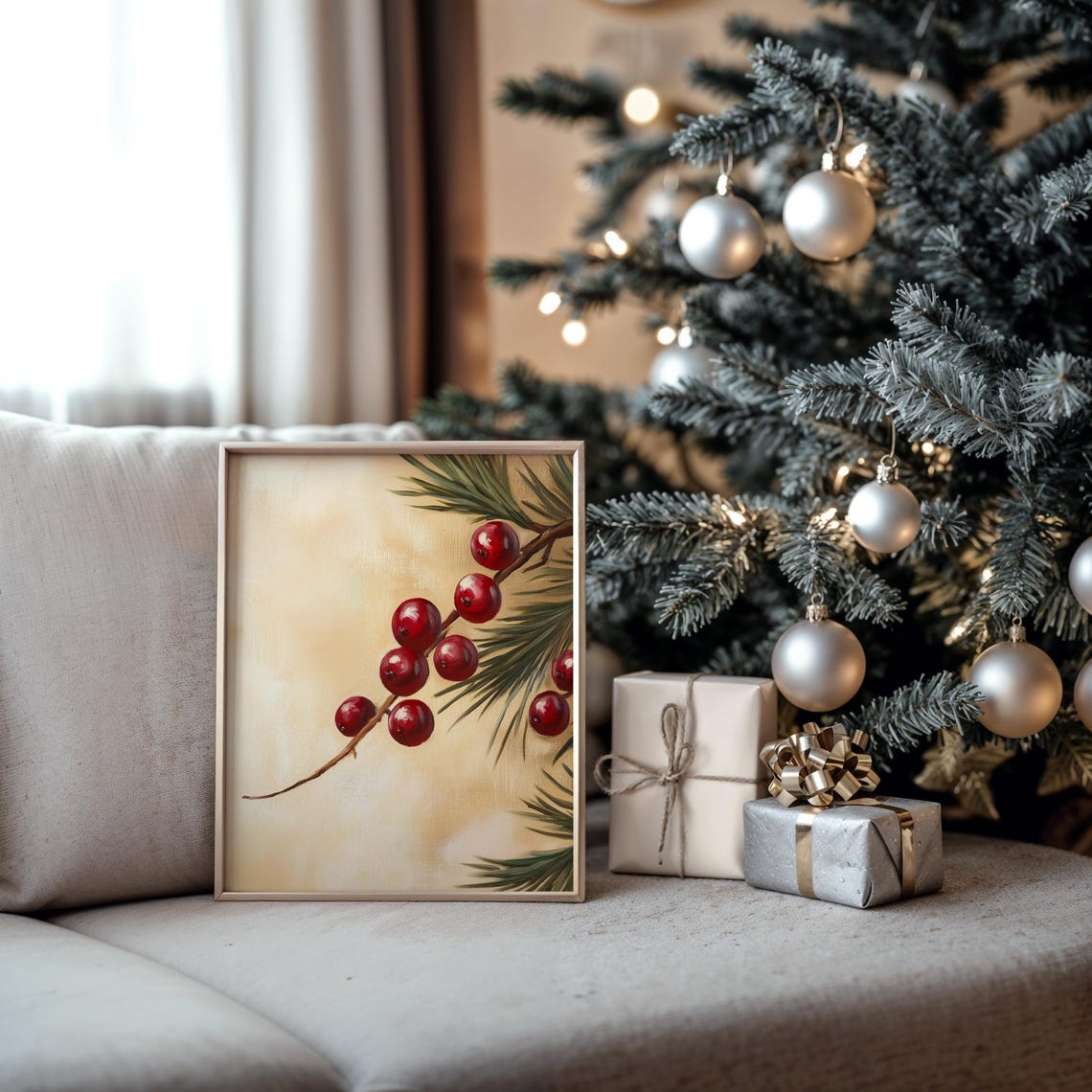 Red Winterberries On Branch With Evergreen Pine Needles Poster - Image 5