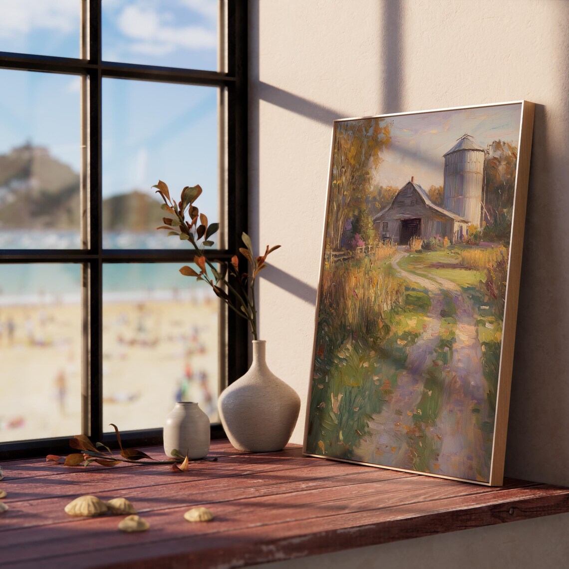 Rustic Barn Silo Autumn Field Country Road Harvest Scene Poster - Image 5