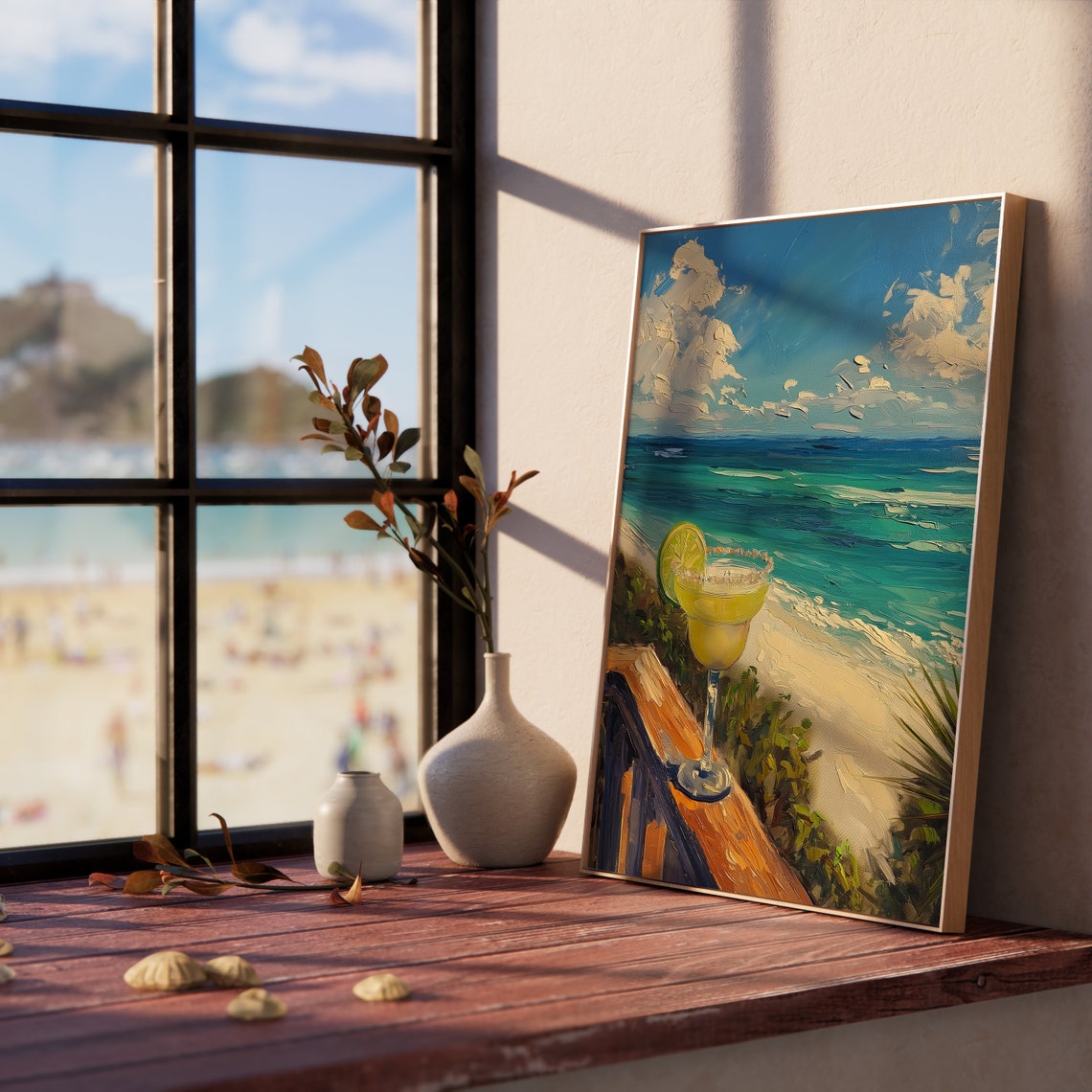 Margarita Cocktail with Lime on Deck Overlooking Beach Poster - Image 5