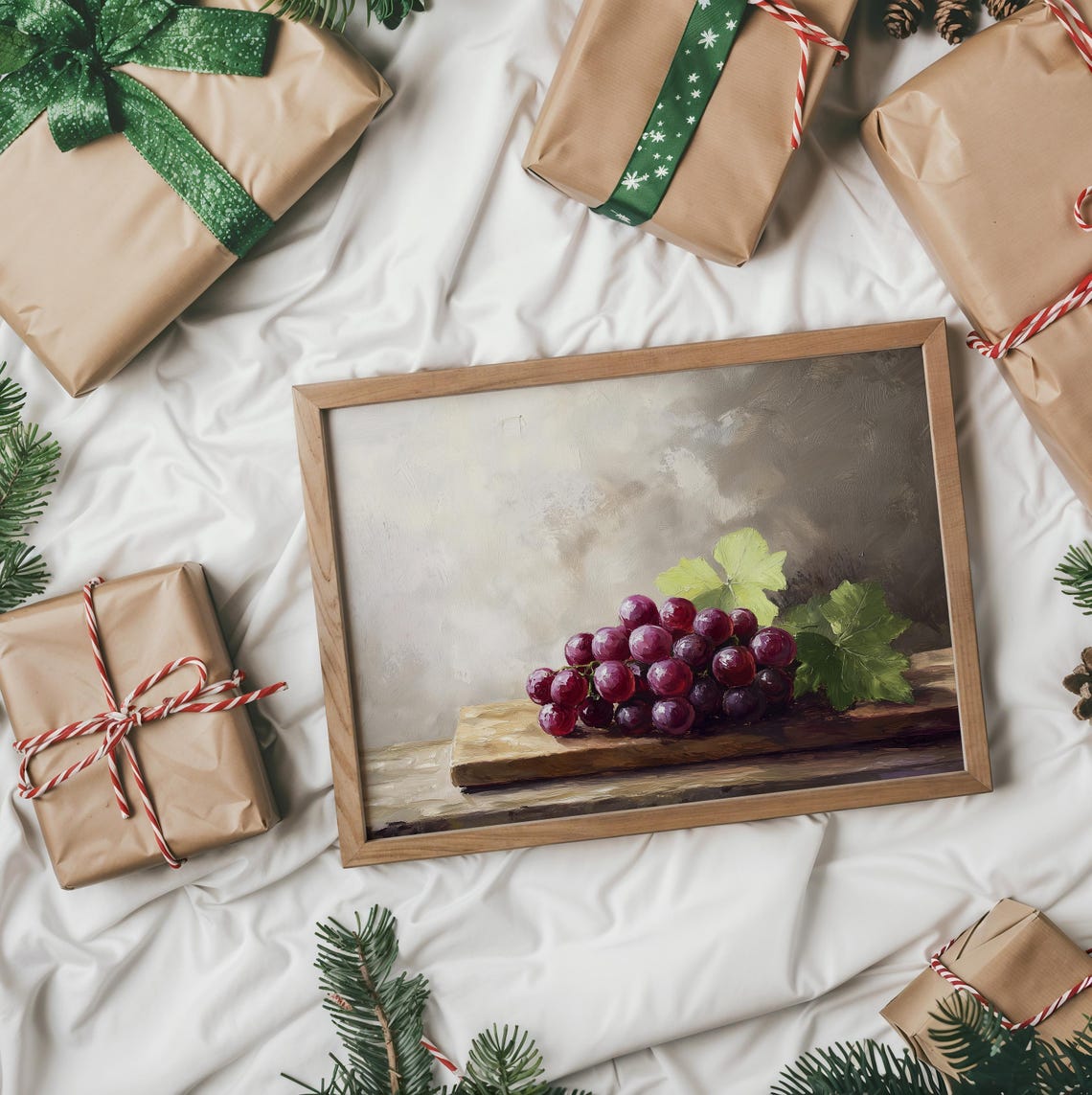 Red Grapes On A Wooden Board Rustic Kitchen Still Life Painting Poster - Image 2