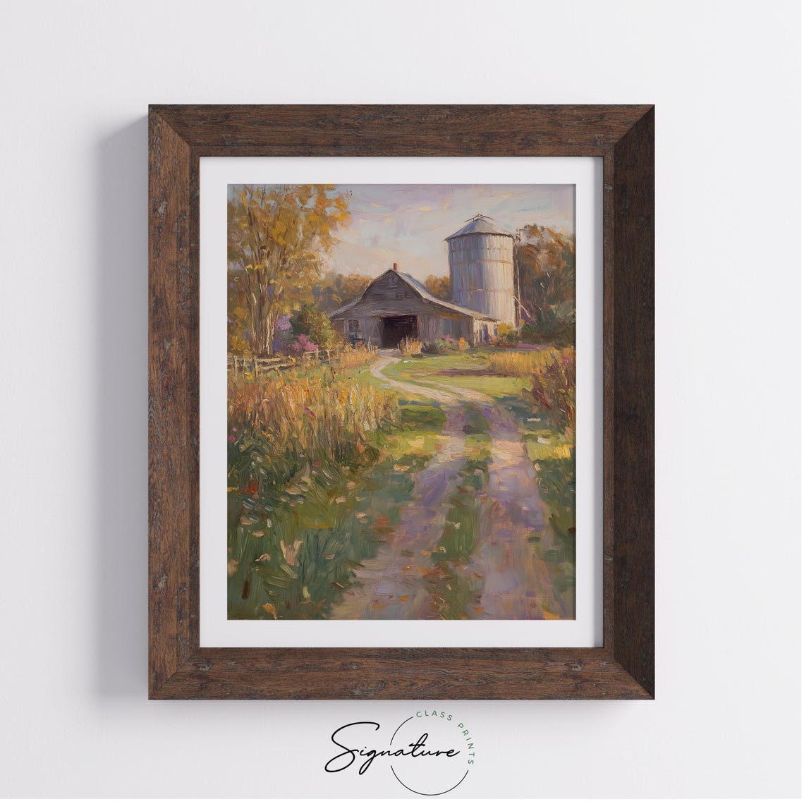 Rustic Barn Silo Autumn Field Country Road Harvest Scene Poster - Image 4