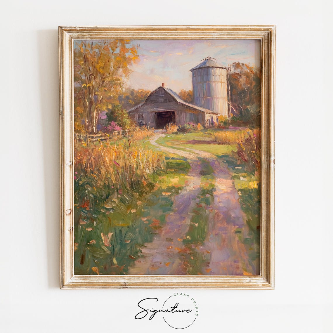 Rustic Barn Silo Autumn Field Country Road Harvest Scene Poster