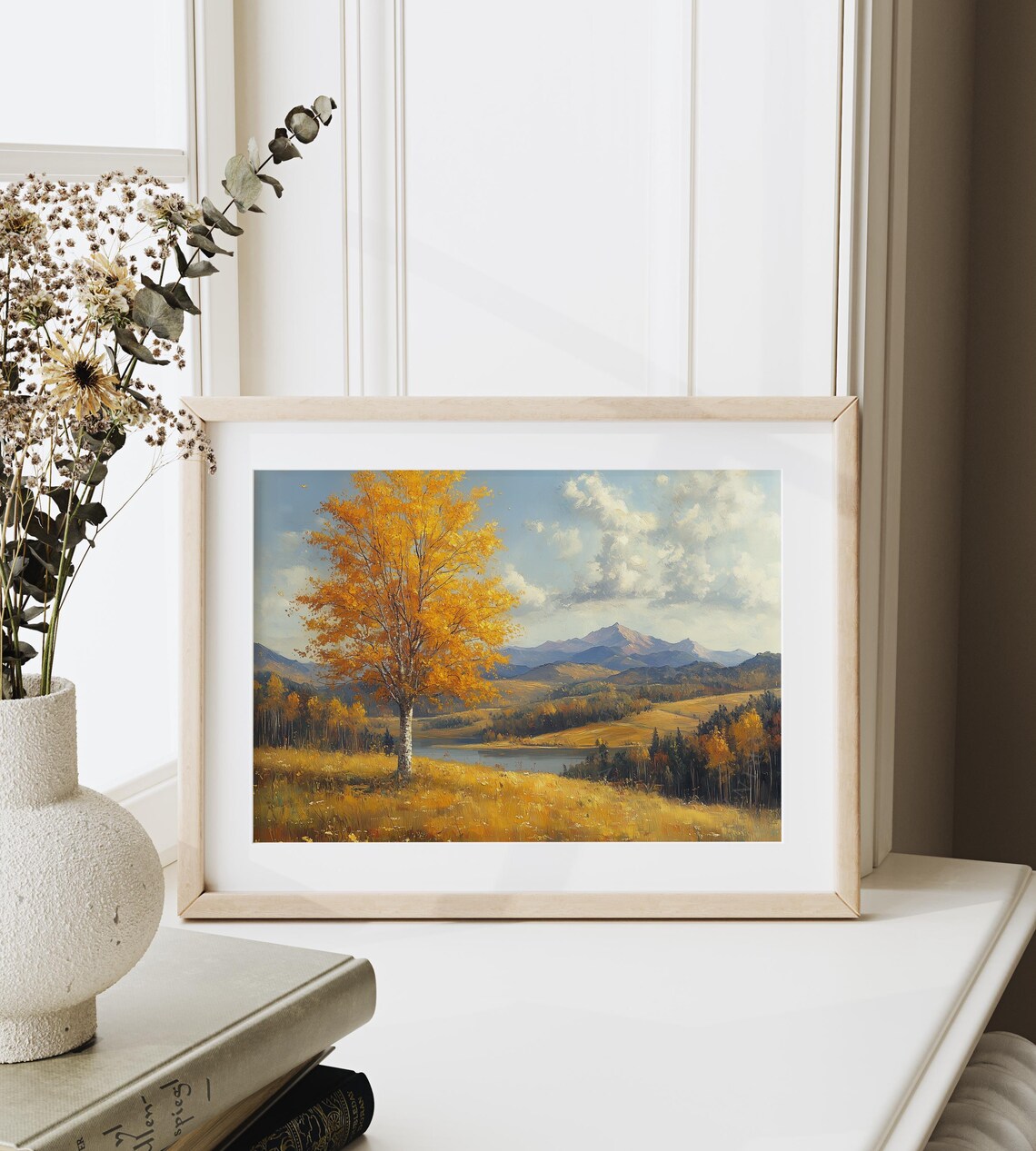 Golden Birch Tree Mountain Lake Autumn Hillside Fall Landscape Wall Art - Image 6