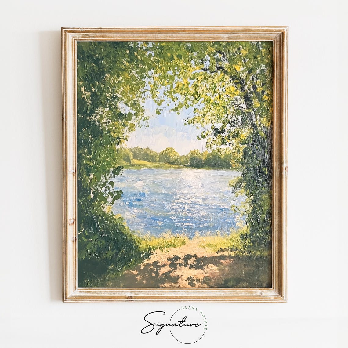 Riverside With Sunlit Trees Peaceful Rustic Lake View Landscape Poster
