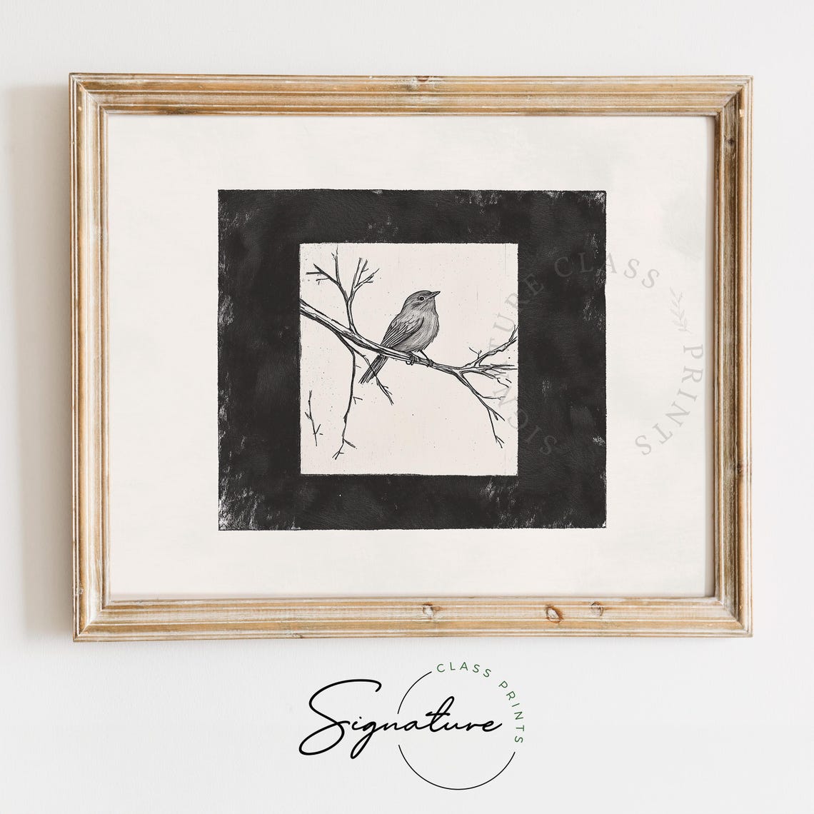 Songbird On Branch With Hand Painted Black Border Sketch Poster
