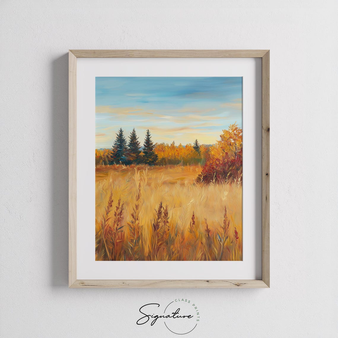 Golden Autumn Meadow with Evergreens and Rustling Tall Grasses Poster - Image 3