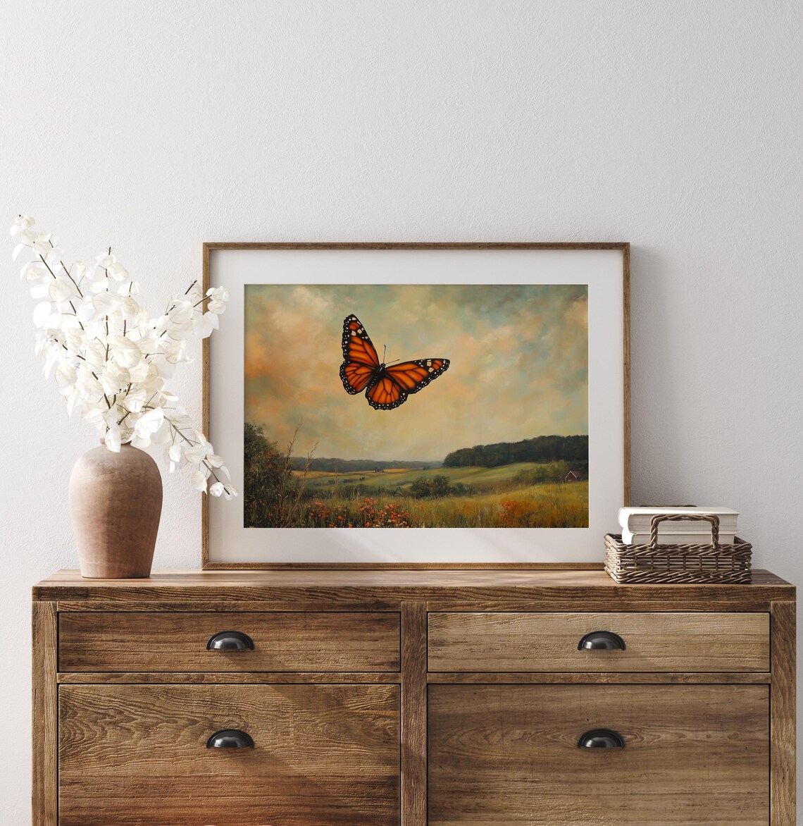 Monarch Butterfly Golden Meadow Summer Farmland Wildflowers Flying Poster - Image 2