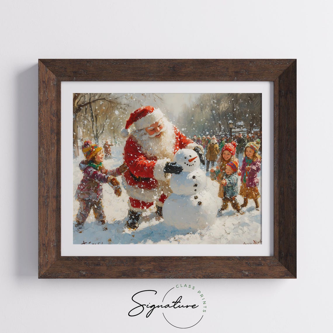 Santa Claus Building Snowman With Children in Snowy Street Poster - Image 5