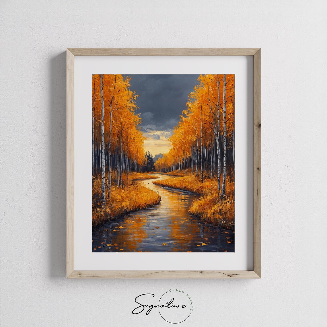 Birch Forest River Painting Golden Autumn Stormy Sky Fall Landscape Poster - Image 3