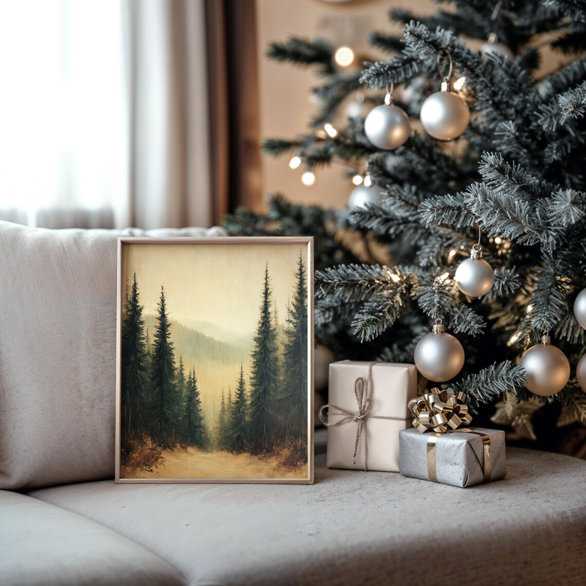 Misty Evergreen Forest in Warm Golden Haze Above Snowy Ground Poster - Image 5