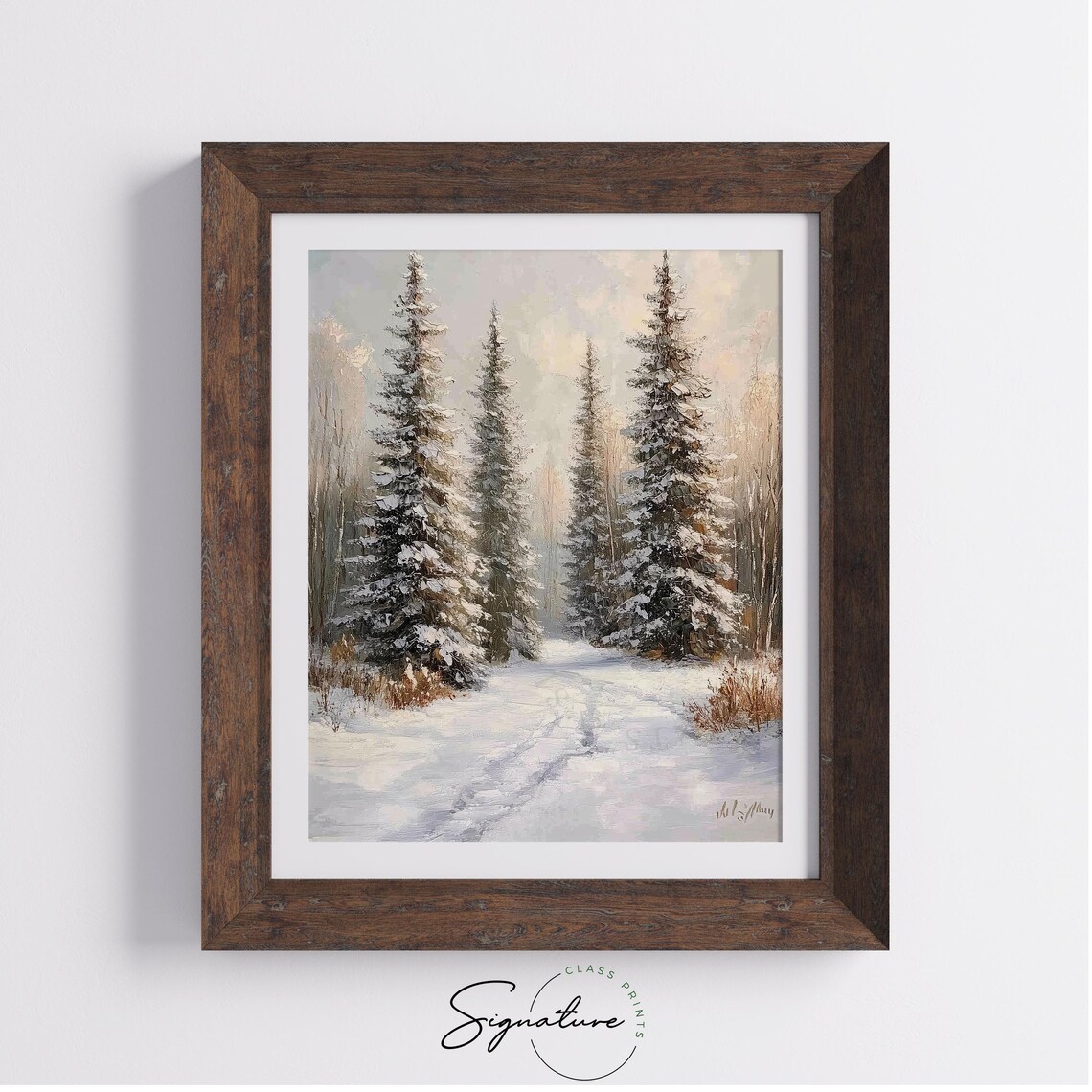 Snowy Spruce Forest Trail Vintage Winter Landscape Oil Poster - Image 3