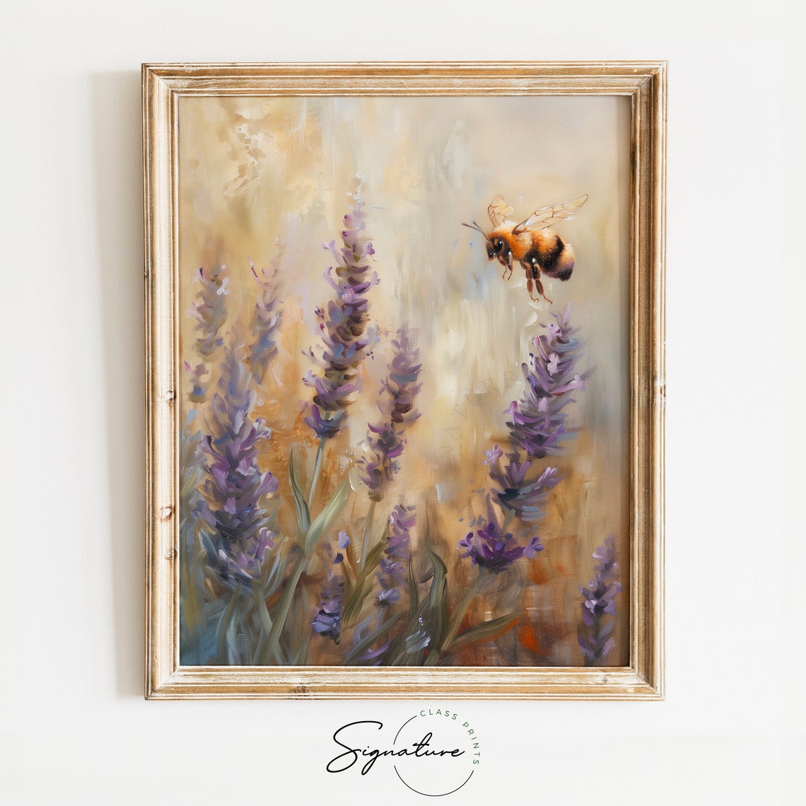 Bumblebee Hovering Over Lavender Blooms Golden Meadow Poster
