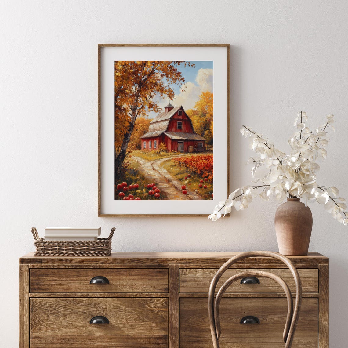 Red Barn With Apple Orchard Path Golden Fall Trees Farm Scene Poster - Image 5