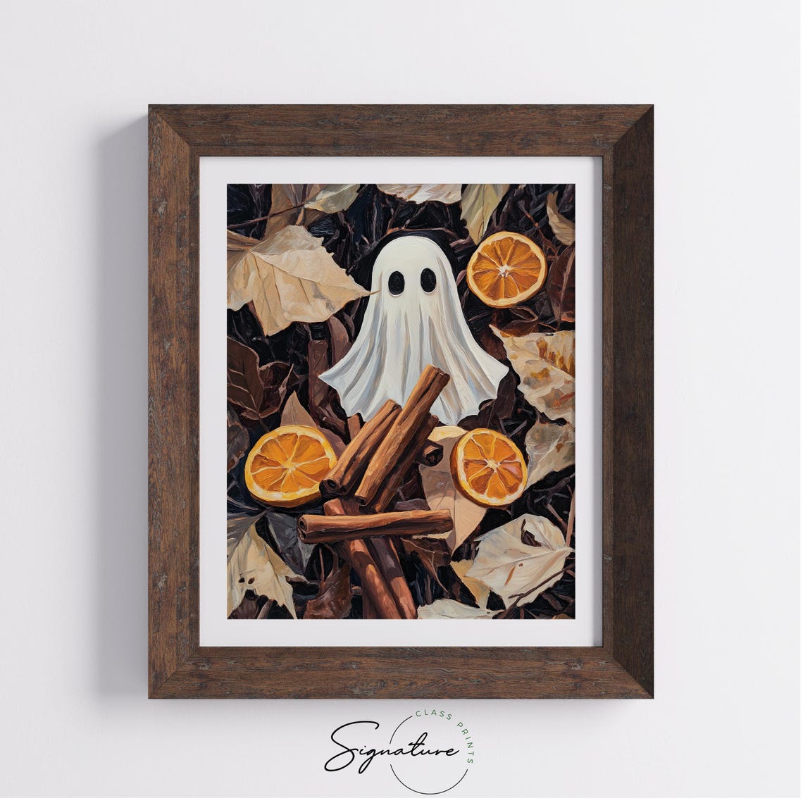 Cute Ghost Autumn Still Life Oranges Cinnamon Halloween Poster - Image 4