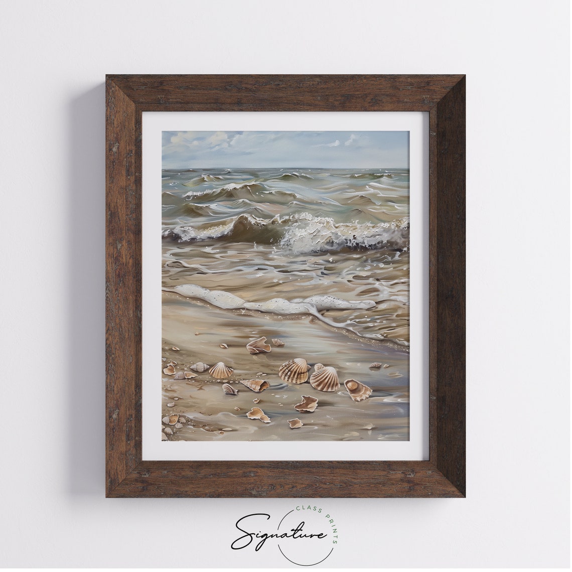 Beach Waves With Scallop Shells Coastal Shoreline Scene Poster - Image 4