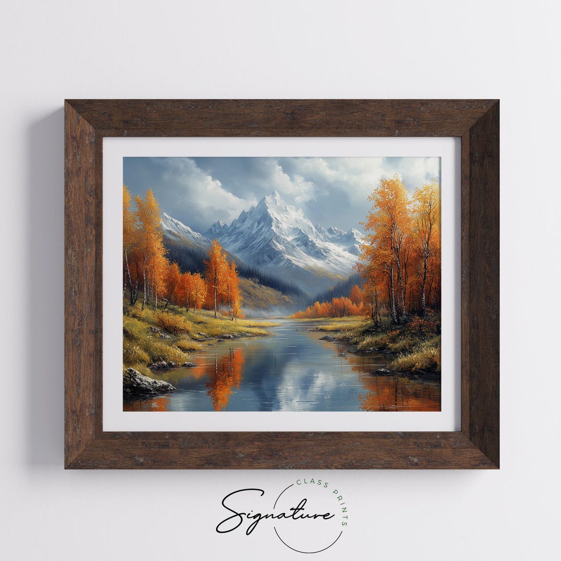 Autumn River Mountain Reflection Orange Aspens Fall Landscape Wall Art - Image 5
