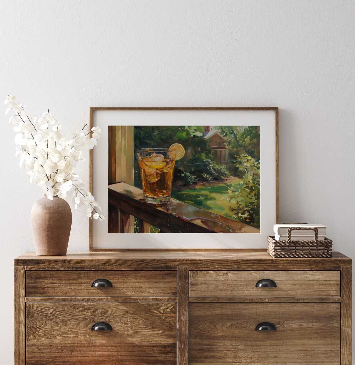 Iced Tea Lemon Porch Railing Sunny Garden House Summer Drink Oil Poster - Image 3