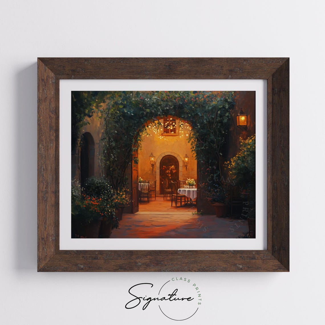 Romantic Courtyard Dinner Under String Lights At Dusk Wall Art - Image 5