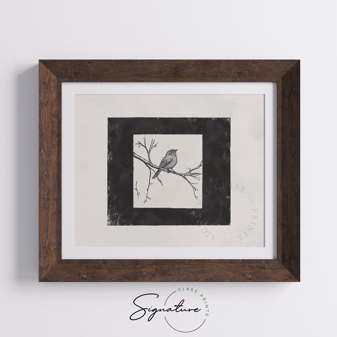 Songbird On Branch With Hand Painted Black Border Sketch Poster - Image 5