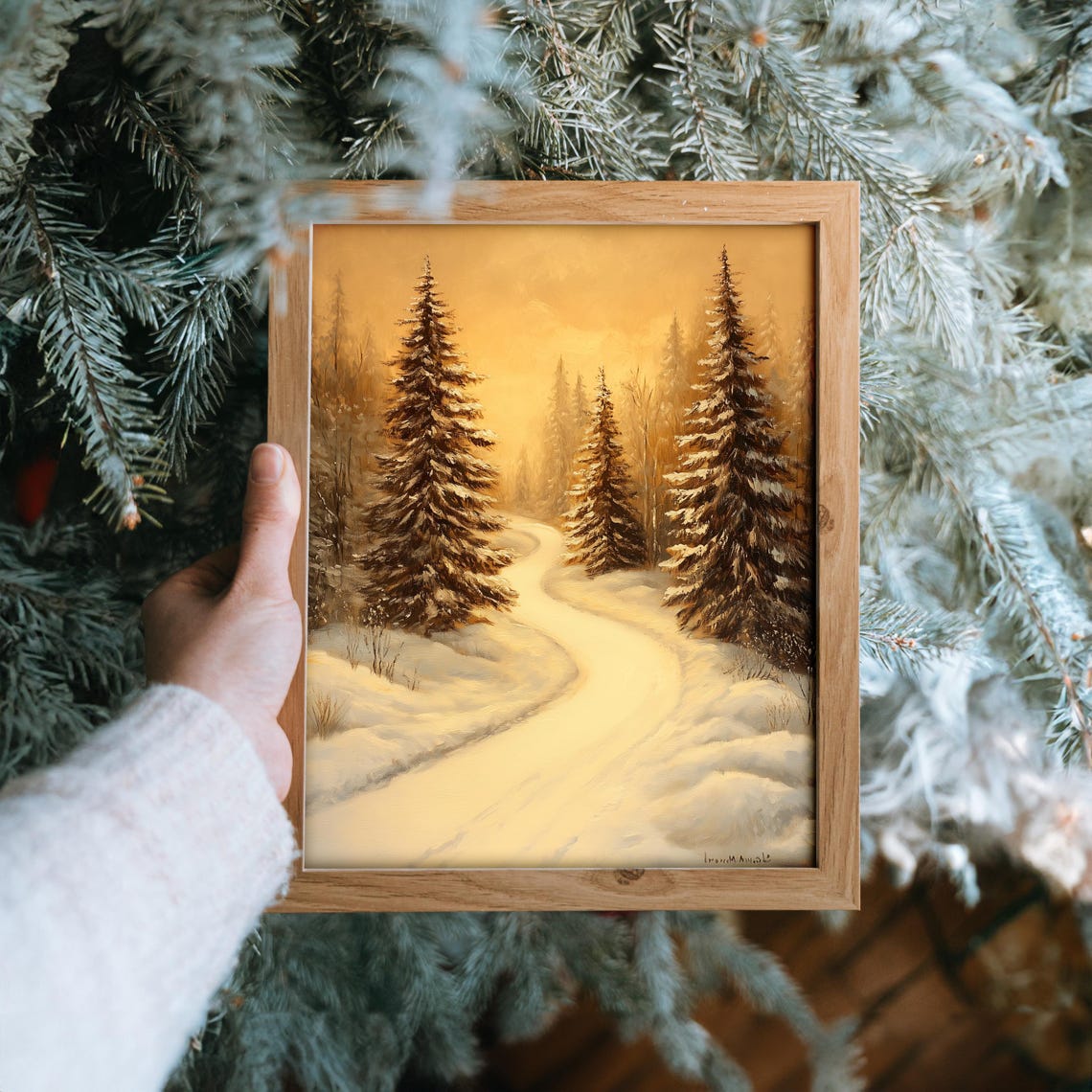 Golden Winter Dawn Lights Snowy Path Through Fir Trees Poster - Image 6