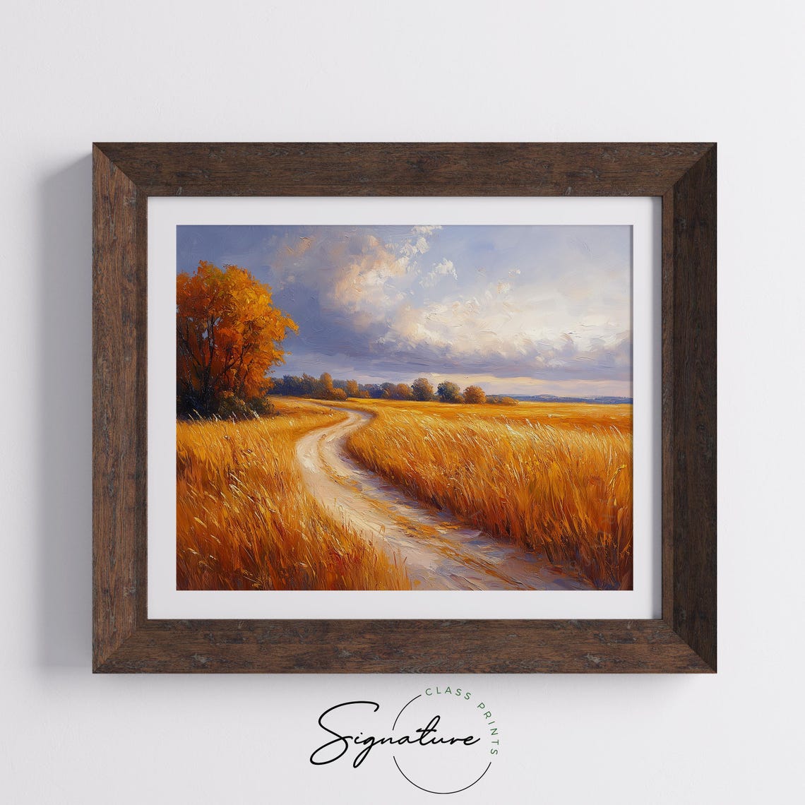 Golden Wheat Field Winding Path Sunset Prairie Painting Print - Image 5