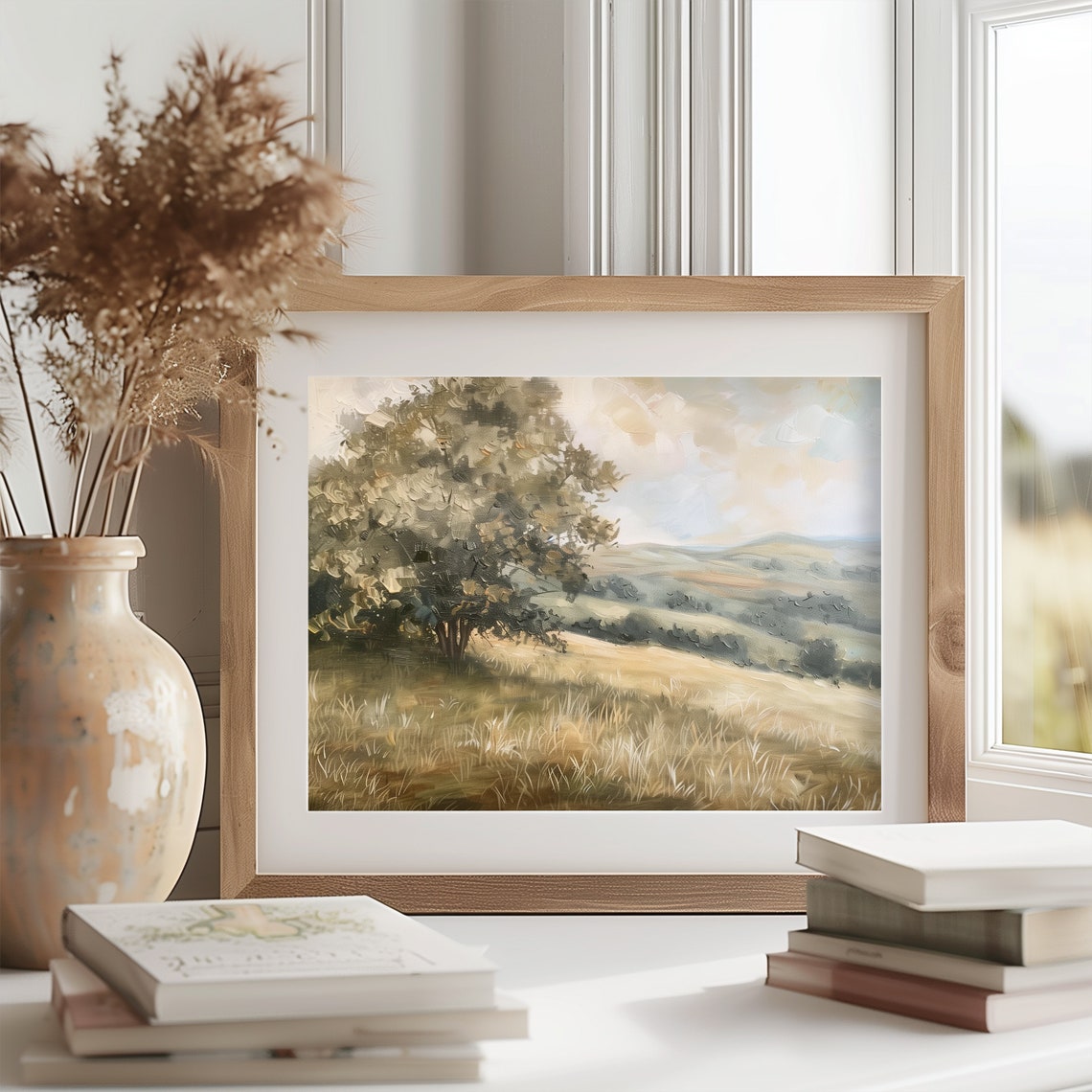 Pastoral Meadow Tree Hill Rolling Fields Soft Sky Peaceful Farm Poster - Image 2