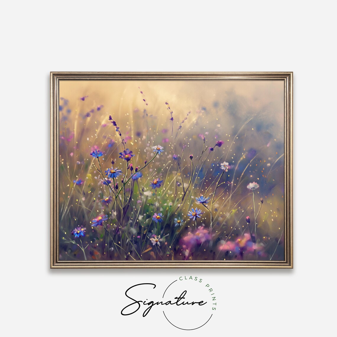 Blue Wildflowers In Morning Mist Dreamy Floral Painting Poster - Image 4