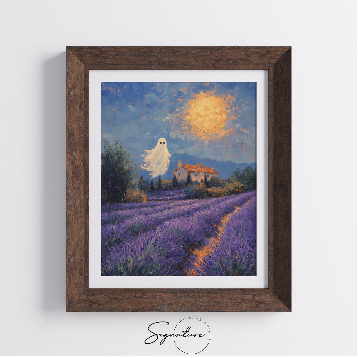 Ghost Lavender Field Full Moon Night Starry Countryside Poster - Image 4
