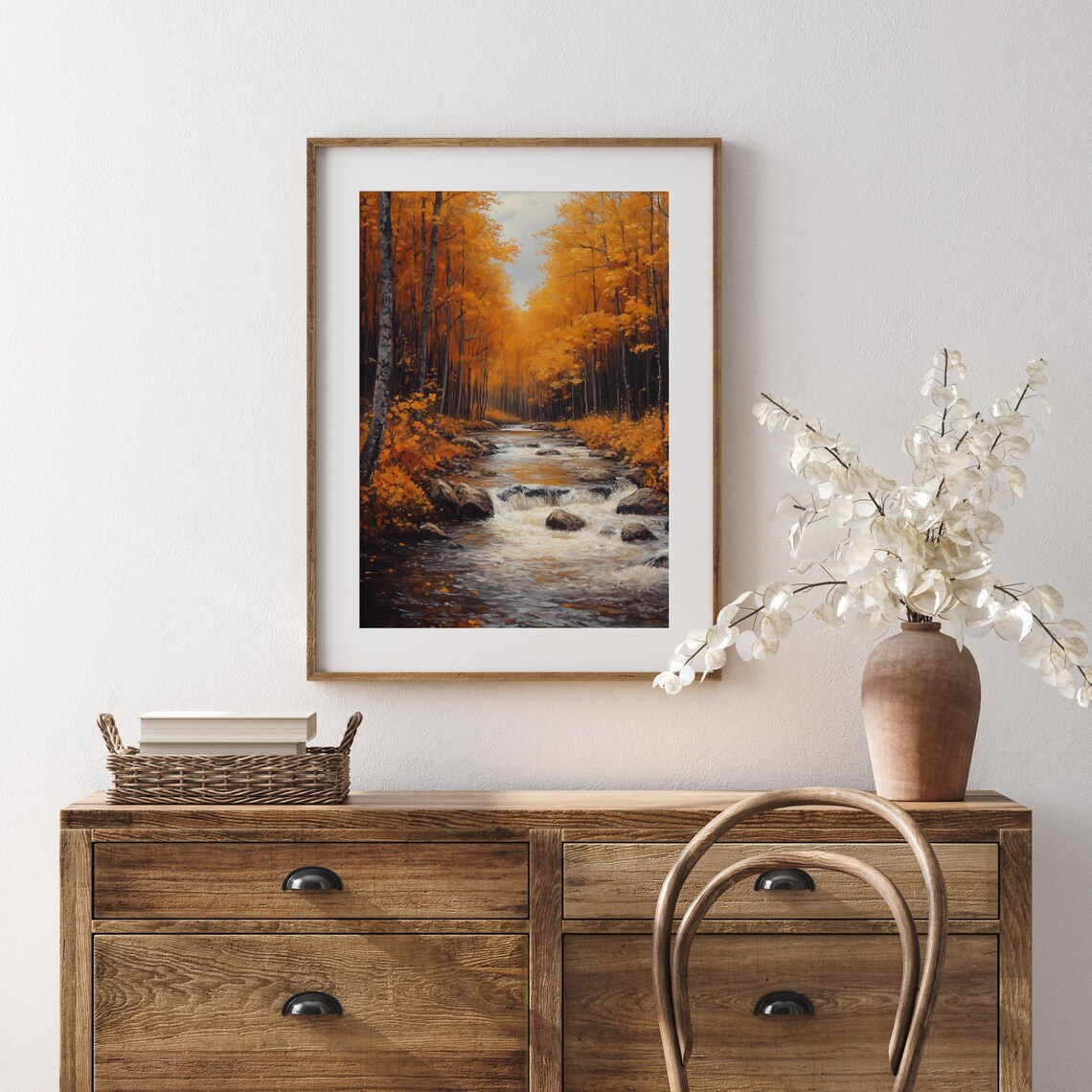 Rocky Forest Stream Flowing Through Fiery Orange Autumn Woods Poster - Image 5