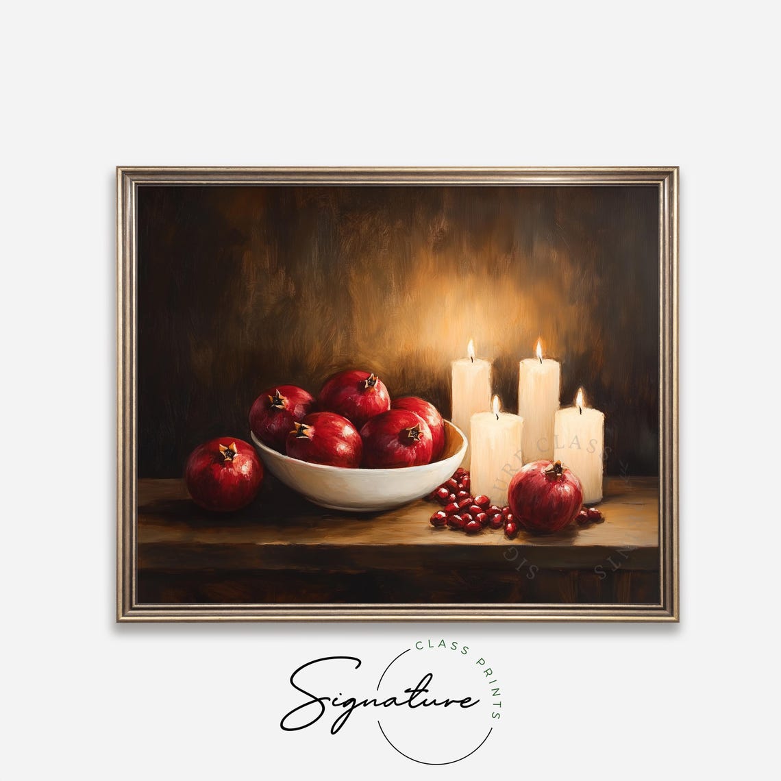 Pomegranates With Four Candles Dark Moody Holiday Still Life Poster - Image 4