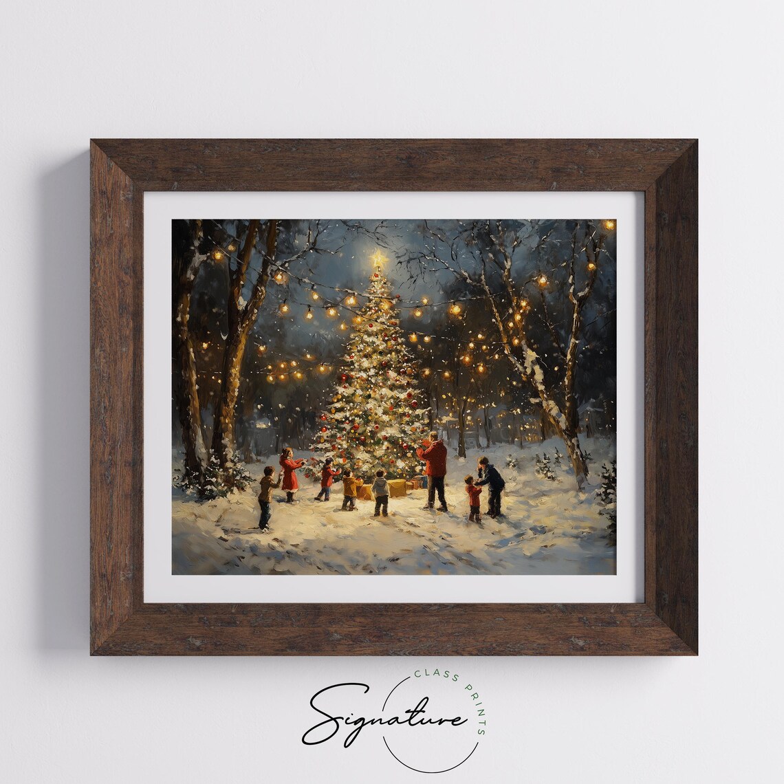 Family Decorating A Glowing Outdoor Christmas Tree At Night Poster - Image 5
