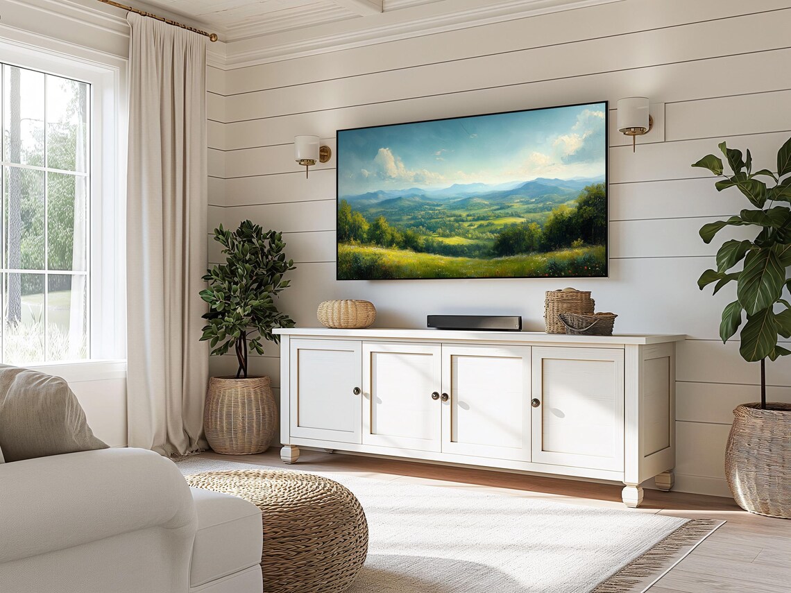 Rolling Green Forest Valley Blue Hills Wildflower Meadow Wall Art - Image 5