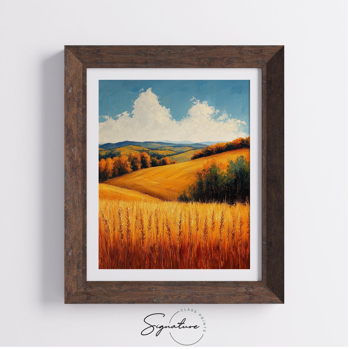 Golden Wheat Field Rolling Hills Impasto Autumn Landscape Poster - Image 4
