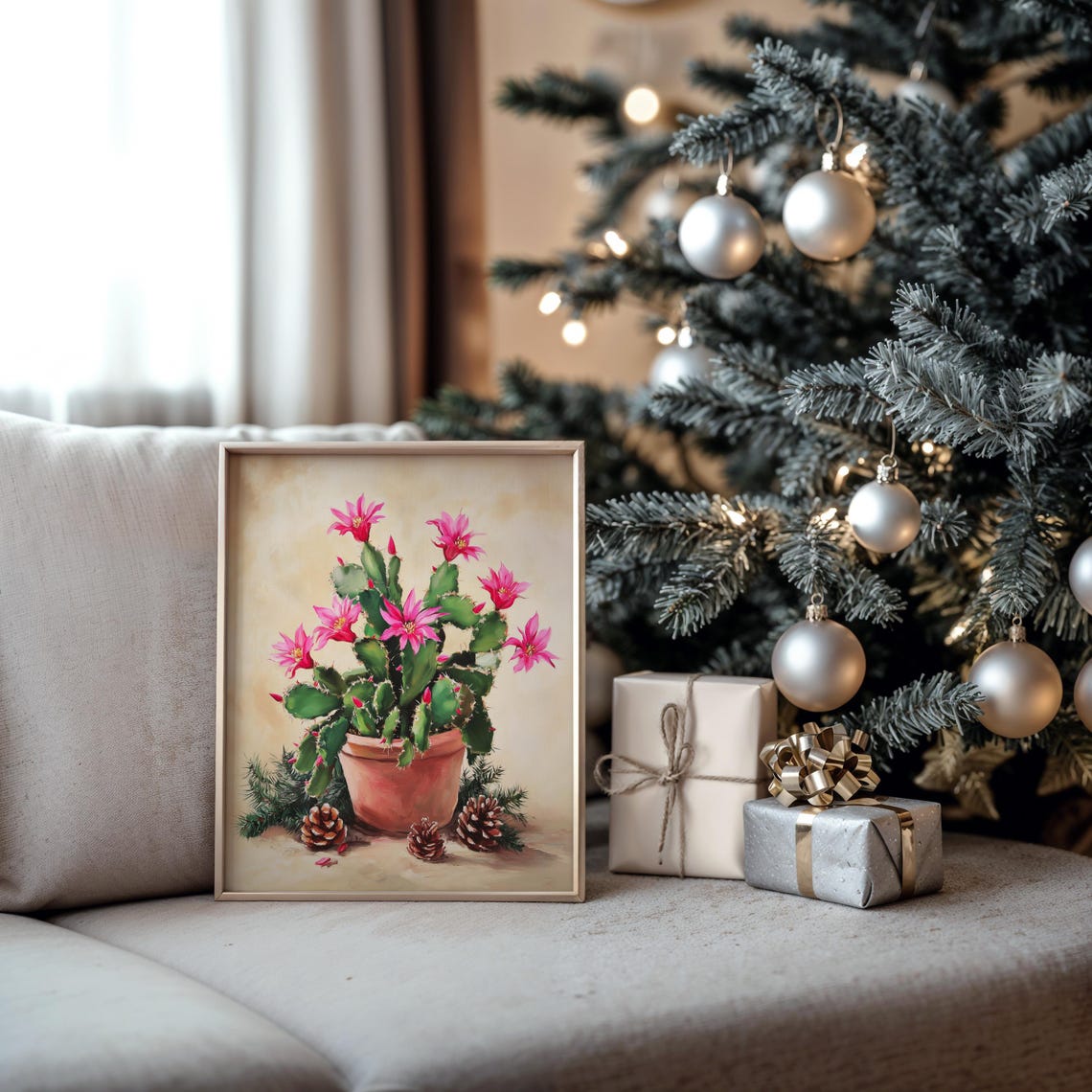 Blooming Christmas Cactus with Pink Flowers Terracotta Poster - Image 5