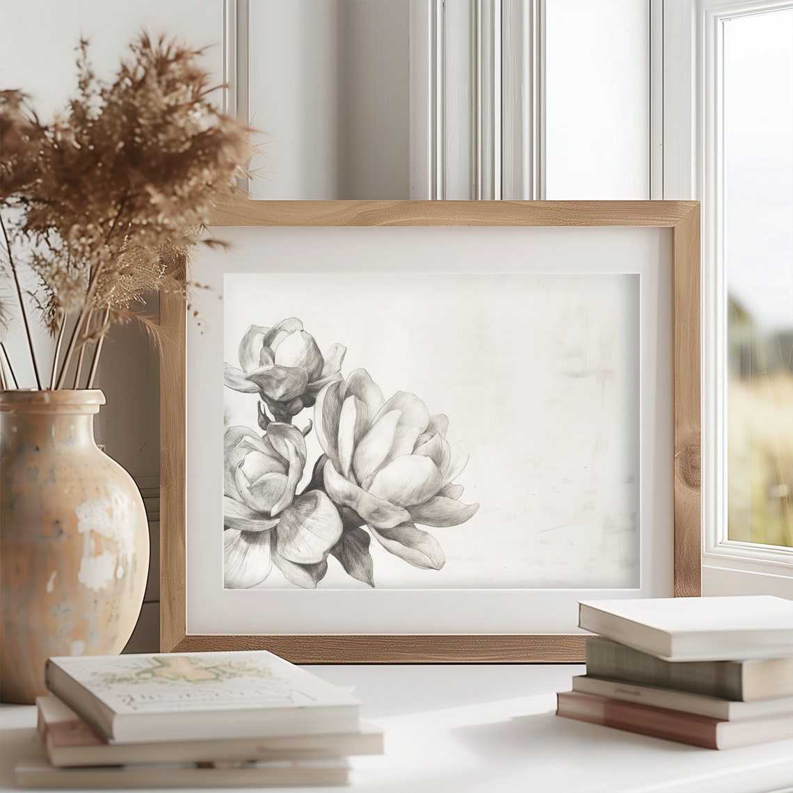 Gardenia Bloom Grayscale Botanical Pencil Sketch Line Art Poster - Image 2