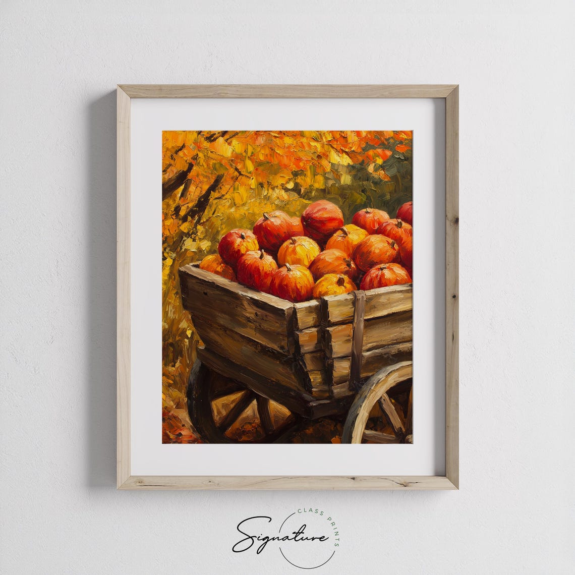 Wooden Wagon Overflowing with Red Apples Under Golden Trees Poster - Image 3