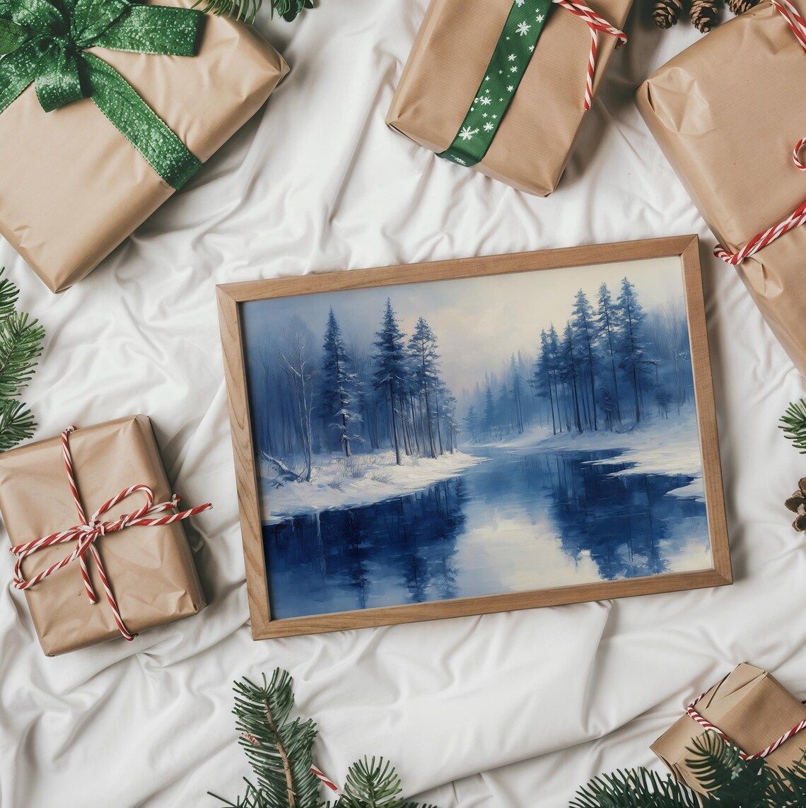 Frozen River Snow Forest Winter Blue Wonderland Landscape Wall Art - Image 5