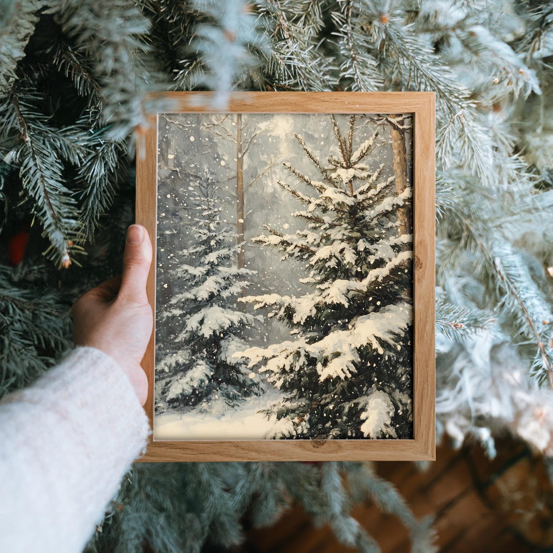 Dense Forest Of Spruce And Pine With Falling Snow Art Poster - Image 6