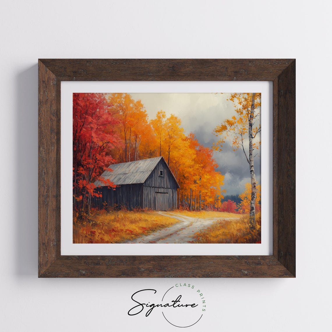 Wooden Barn Autumn Maples Red Forest Fall Rustic Landscape Wall Art - Image 5