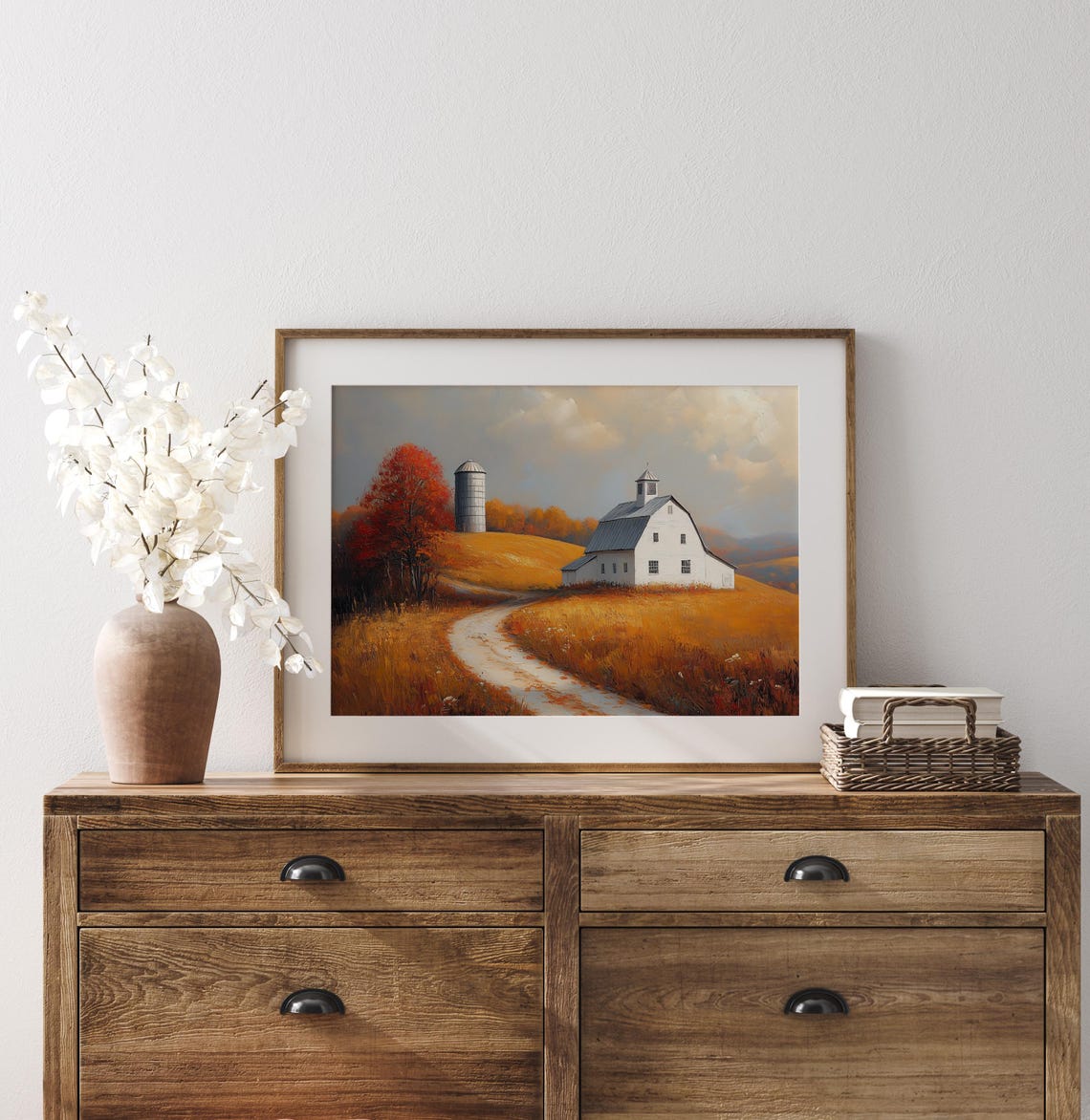 White Barn And Gray Silo On Golden Hill Winding Country Path Poster - Image 3