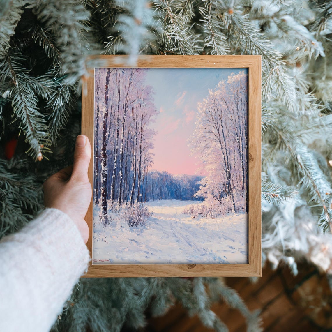 Snowy Forest Clearing At Dawn Pastel Winter Landscape Poster - Image 6