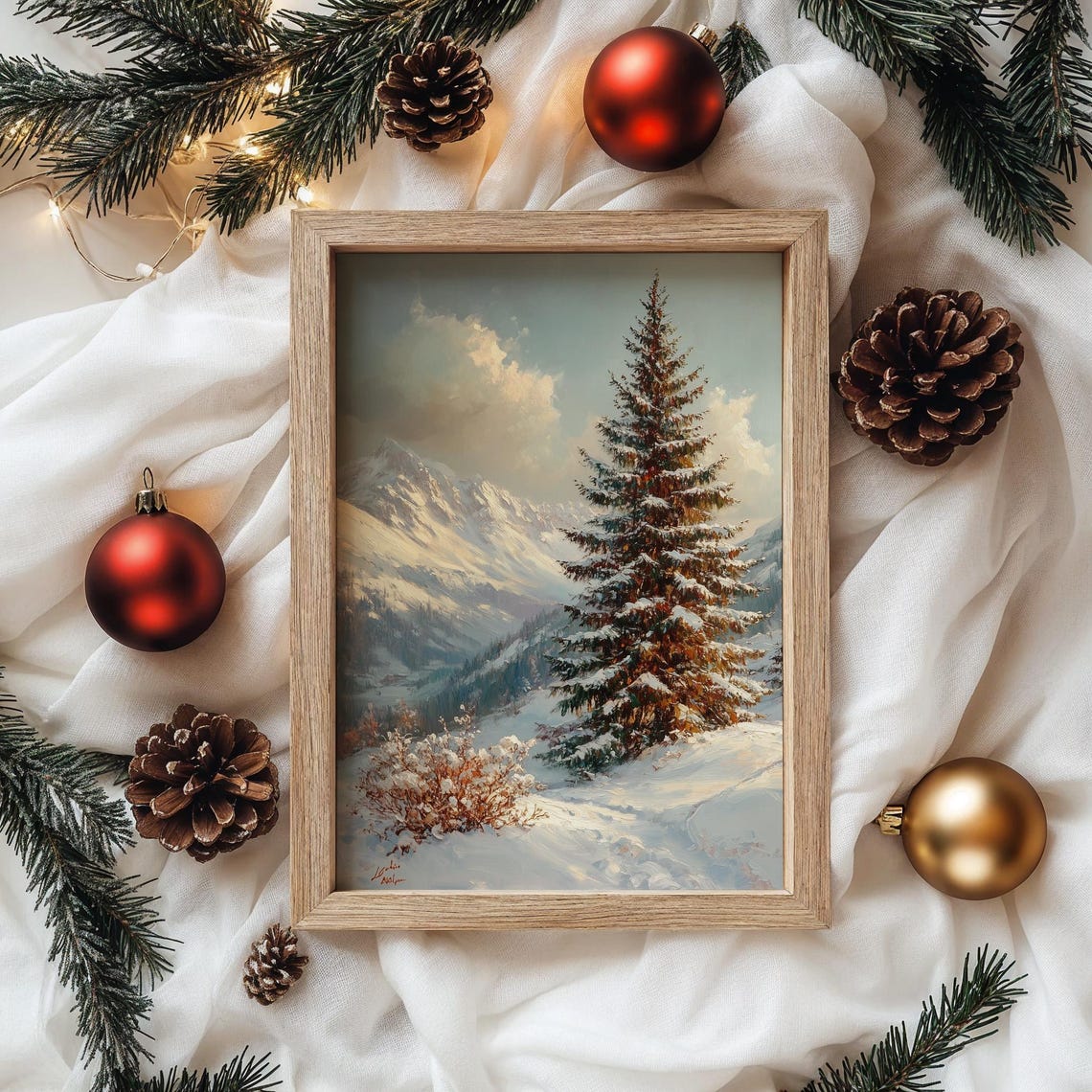 Majestic Snowy Evergreen Pine Mountain Winter Landscape Poster - Image 4