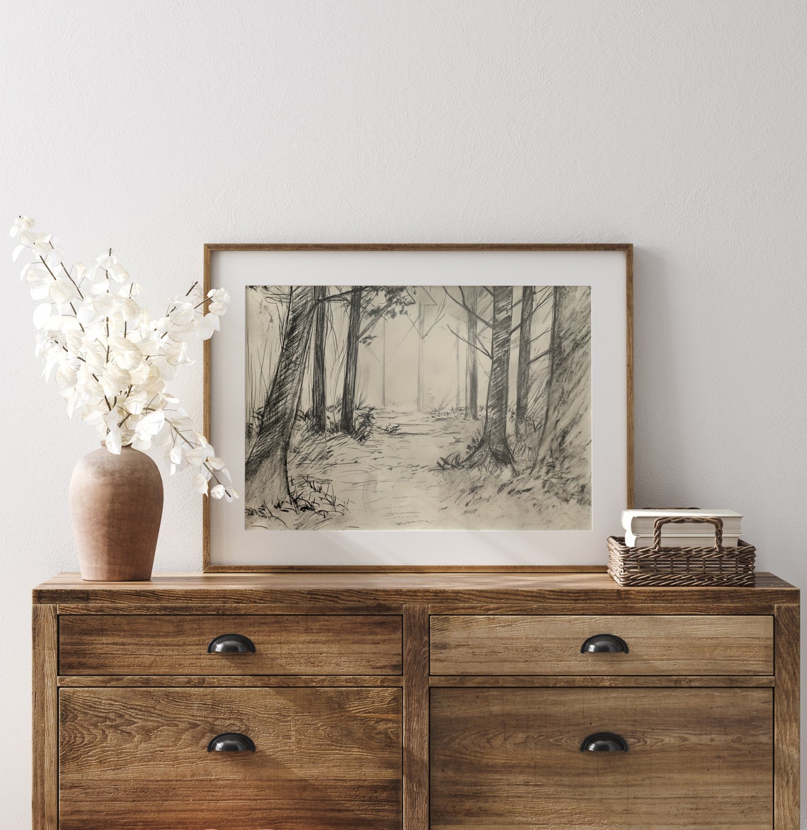Secluded Forest Clearing Charcoal Woodland Path Sketch Poster - Image 3