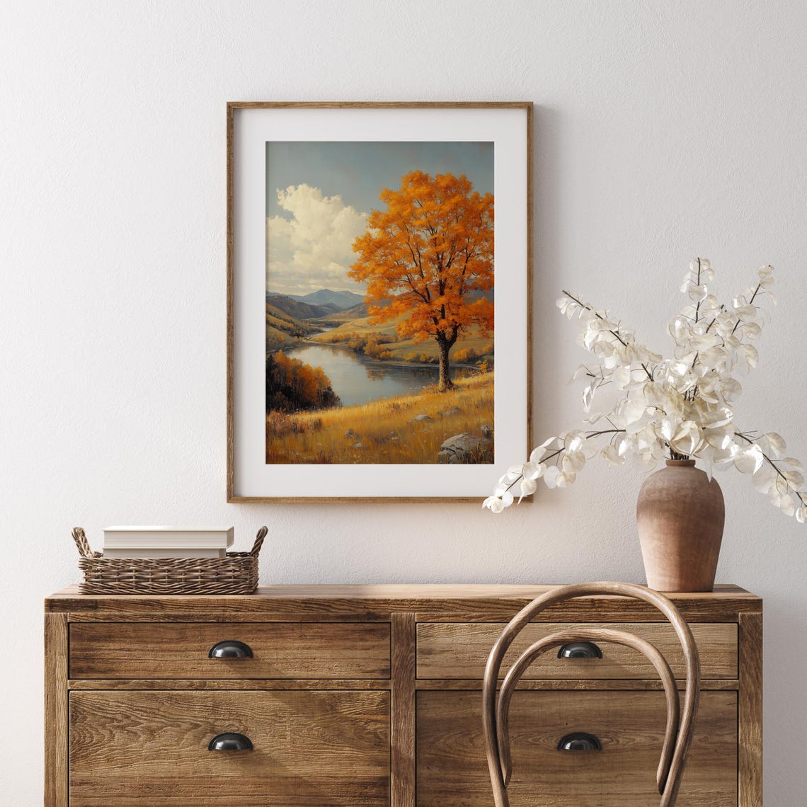 Autumn Tree River Meadow Winding Water Valley Mountains Poster - Image 5