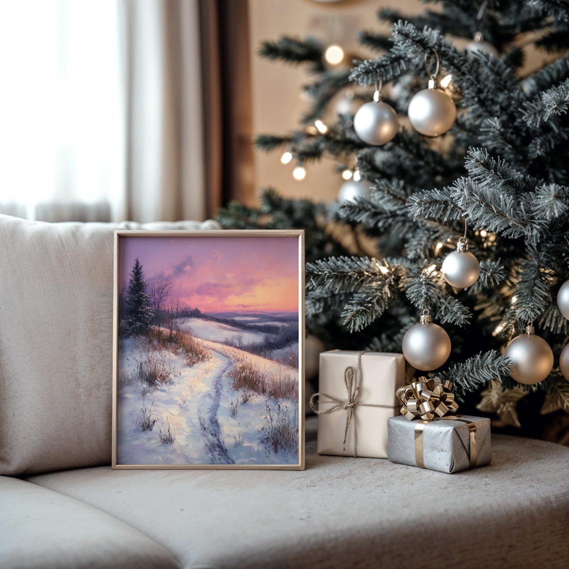 Snowy Path Through Soft Rolling Hills Pink Dusk Landscape Poster - Image 5