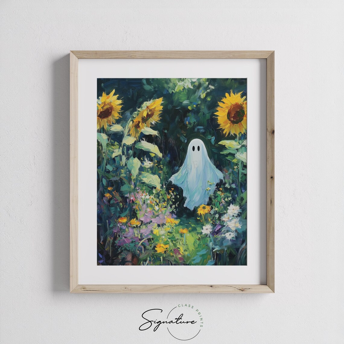 White Ghost Sunflower Garden Dark Green Wildflowers Art Poster - Image 3