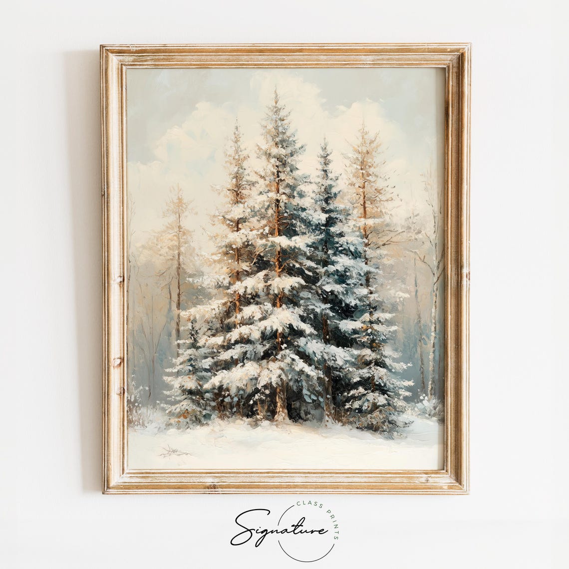 Tranquil Frosty Pine Trees In Overlapping Layers Winter Art Poster