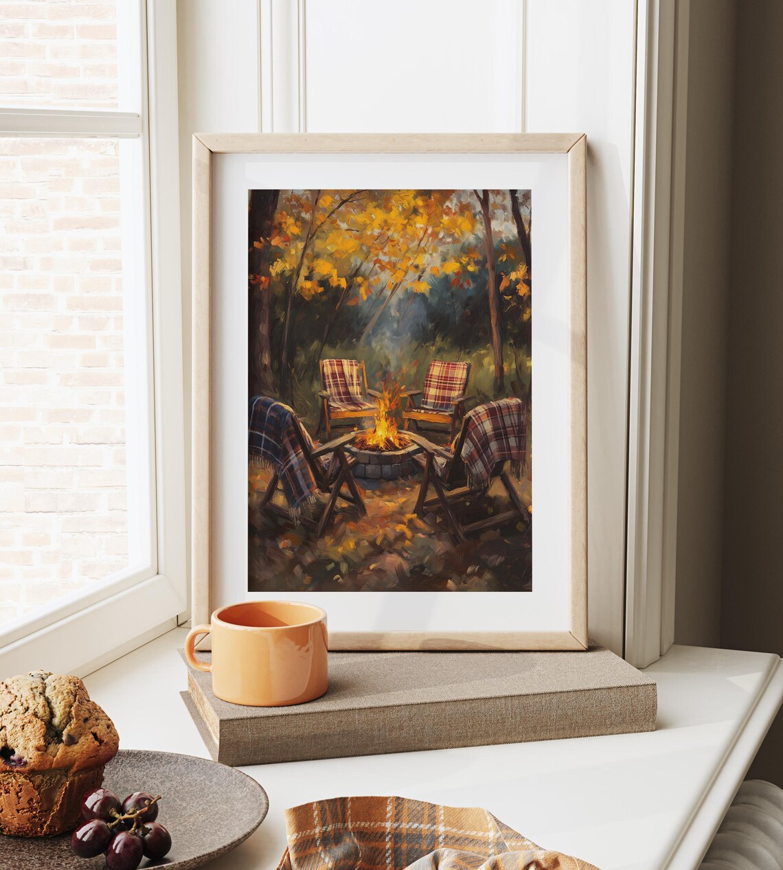Campfire Circle with Four Plaid Chairs Under Golden Autumn Trees Poster - Image 6
