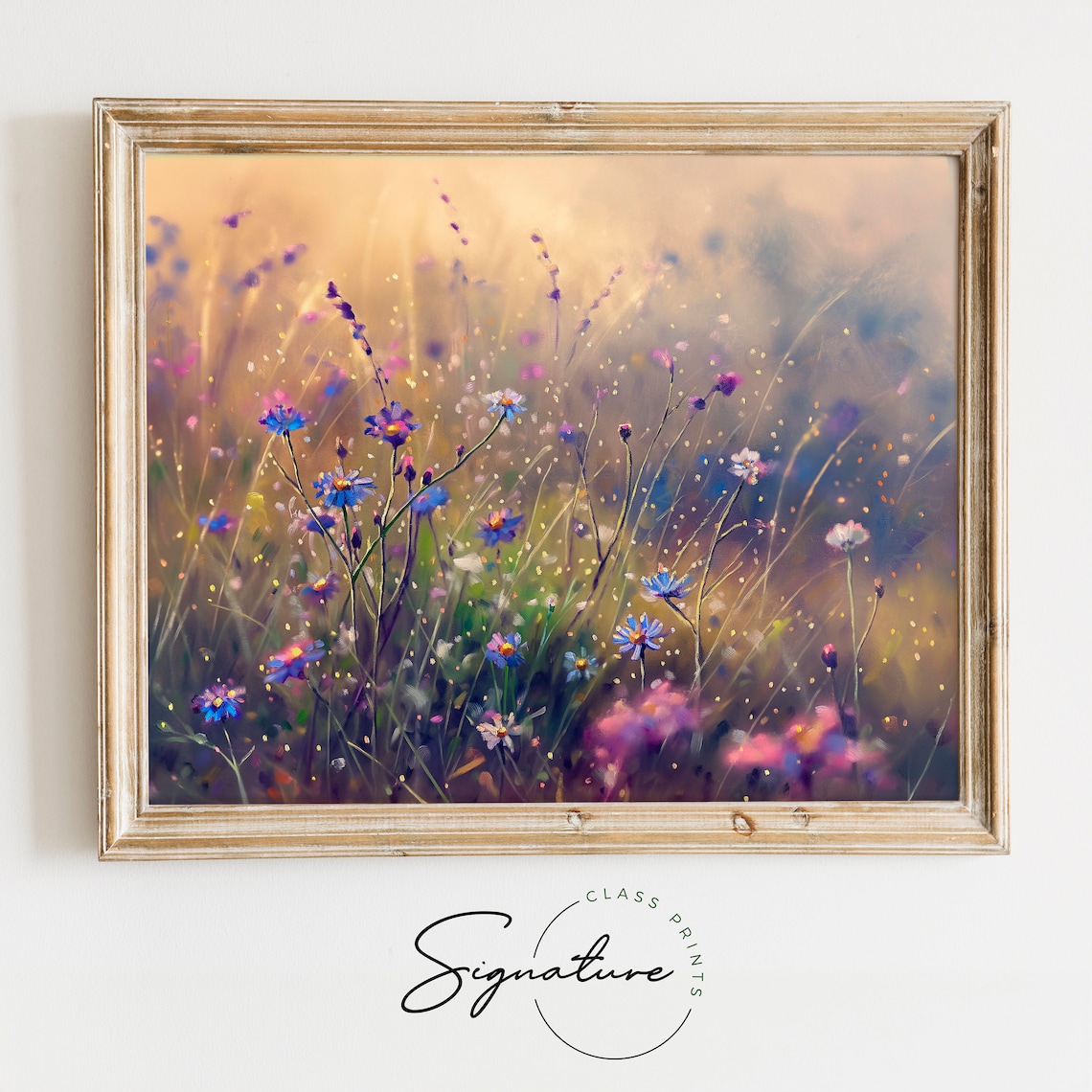 Blue Wildflowers In Morning Mist Dreamy Floral Painting Poster