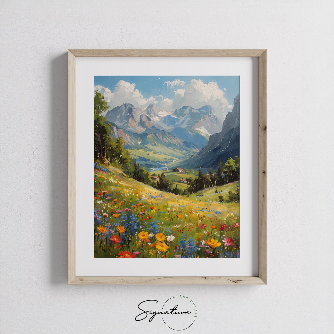 Alpine Valley In Spring Wildflower Meadow Village Mountain Poster - Image 3